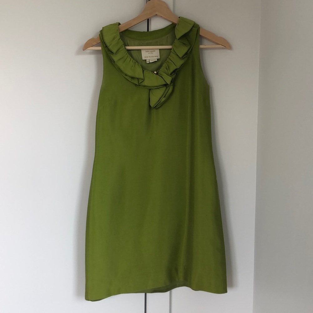 kate spade silk shift dress with ruffled collar